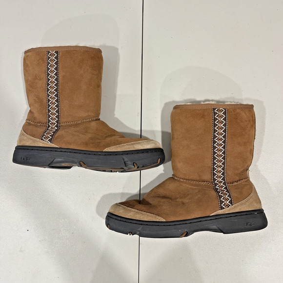 UGG Ultimate TAS 5212 Leather Shearling Lined Womens Boots Size 9 Brown Bootie - Picture 1 of 12